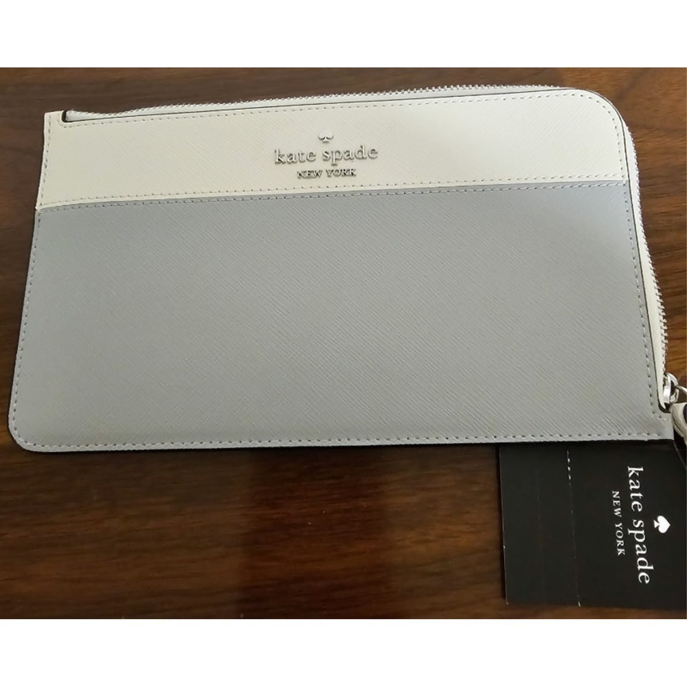 Kate Spade Lucy L-Zip Wristlet Grey & Cream